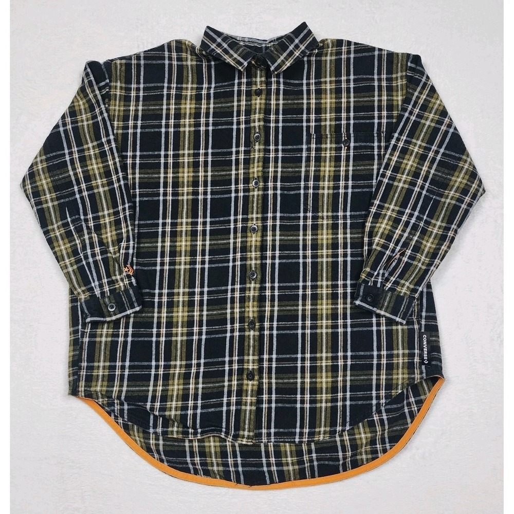 Converse Shirt Mens Large Black Plaid Flannel Button Up Skater Grunge